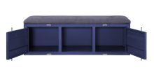 Industrial Metal and Fabric Bench with Open Storage, Blue and Gray