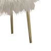 Faux Fur Upholstered Contemporary Metal Ottoman, White and Gold