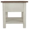 Chair Side End Table with 1 Cabinet and Pull Out Tray, White and Brown