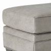Leatherette Wooden Ottoman with Nailhead Trim Details, Gray