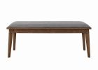 Fabric Upholstered Wooden Bench with Chamfered Legs, Gray and Brown
