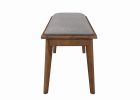 Fabric Upholstered Wooden Bench with Chamfered Legs, Gray and Brown