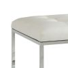Leatherette Metal Frame Ottoman with Tufted Seating, White and Silver