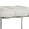 Leatherette Metal Frame Ottoman with Tufted Seating, White and Silver