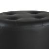 Round Leatherette Swivel Ottoman with Tufted Seat, Black