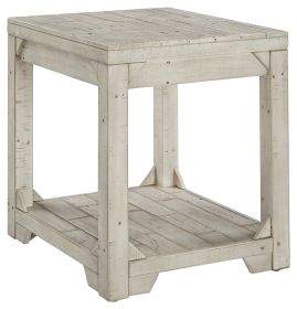 Farmhouse Style Wooden End Table with Plank Design Open Shelf, White