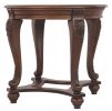 Wooden Round End Table with Cabriole Legs and Glass Top, Brown