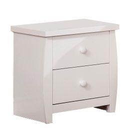 Wooden Nightstand with 2 Drawers and Curved Sides, White