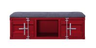 2 Metal Door Storage Bench with Open Compartment and Fabric Upholstery, Red