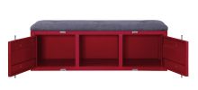 2 Metal Door Storage Bench with Open Compartment and Fabric Upholstery, Red