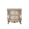 2 Drawer Nightstand With Raised Scrolled Floral Moulding, White