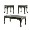 3 Piece Table Set with Cabriole Legs and Wooden Floral Motifs, Gray