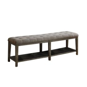 Traditional Bench with Button Tufted Seat and Open Bottom Shelf, Gray