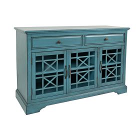 Wooden Media Unit with 2 Drawers and 3 Doors with X Motif Details, Blue