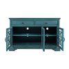Wooden Media Unit with 2 Drawers and 3 Doors with X Motif Details, Blue