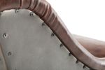 Leatherette Bar Stool with Riveted Metal Backing, Brown and Black
