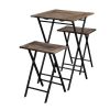 3 Piece Foldable Wood and Metal Dining Set with X Frame Leg,Brown and Black