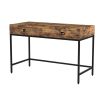 Industrial Grained Wooden Computer Desk with 2 Drawers, Brown and Black