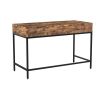 Industrial Grained Wooden Computer Desk with 2 Drawers, Brown and Black