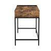 Industrial Grained Wooden Computer Desk with 2 Drawers, Brown and Black