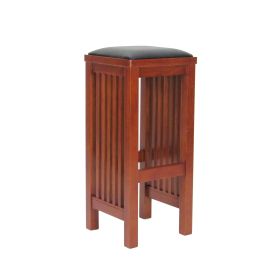 Faux Leather Upholstered Wooden Backless Barstool, Oak Brown
