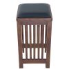 Faux Leather Upholstered Wooden Backless Barstool, Dark Brown