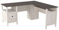 59 Inch Rectangular Home Office Wood Desk, File Drawer, Gray, White