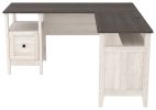 59 Inch Rectangular Home Office Wood Desk, File Drawer, Gray, White