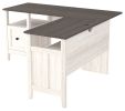 59 Inch Rectangular Home Office Wood Desk, File Drawer, Gray, White