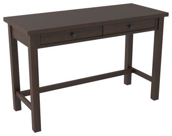 Wooden Writing Desk with Block Legs and 2 Drawers, Dark Brown and Black