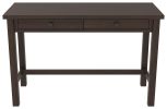 Wooden Writing Desk with Block Legs and 2 Drawers, Dark Brown and Black