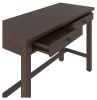 Wooden Writing Desk with Block Legs and 2 Drawers, Dark Brown and Black