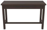 Wooden Writing Desk with Block Legs and 2 Drawers, Dark Brown and Black