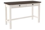 Wooden Writing Desk with Block Legs and 2 Storage Drawers, Gray and White