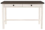 Wooden Writing Desk with Block Legs and 2 Storage Drawers, Gray and White
