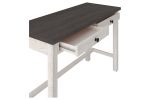 Wooden Writing Desk with Block Legs and 2 Storage Drawers, Gray and White