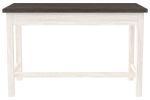 Wooden Writing Desk with Block Legs and 2 Storage Drawers, Gray and White