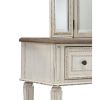Antiqued Wooden Mirror Stool Set with Square Tapered Legs, White and Brown