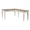 Transitional Wooden Office Desk with Carvings and Drawers, White and Brown