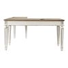 Transitional Wooden Office Desk with Carvings and Drawers, White and Brown