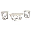 Faux Marble Table Set with 1 Coffee Table and 2 End Tables, White and Gold