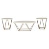 Faux Marble Table Set with 1 Coffee Table and 2 End Tables, White and Gold