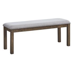 Nailhead Trim Wooden Dining Bench with Fabric Upholstery, Brown and Gray