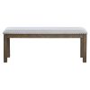 Nailhead Trim Wooden Dining Bench with Fabric Upholstery, Brown and Gray