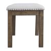 Nailhead Trim Wooden Dining Bench with Fabric Upholstery, Brown and Gray