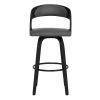 Counter Height Wooden Bar Stool with Cutout Padded Backrest, Black and Gray