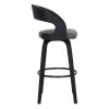 Counter Height Wooden Bar Stool with Cutout Padded Backrest, Black and Gray