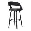 Counter Height Wooden Bar Stool with Cutout Padded Backrest, Black and Gray
