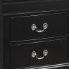 2 Drawer Wooden Frame Nightstand with Antique Metal Pulls, Black