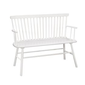 Transitional Curved Design Spindle Back Bench with Splayed Legs,White